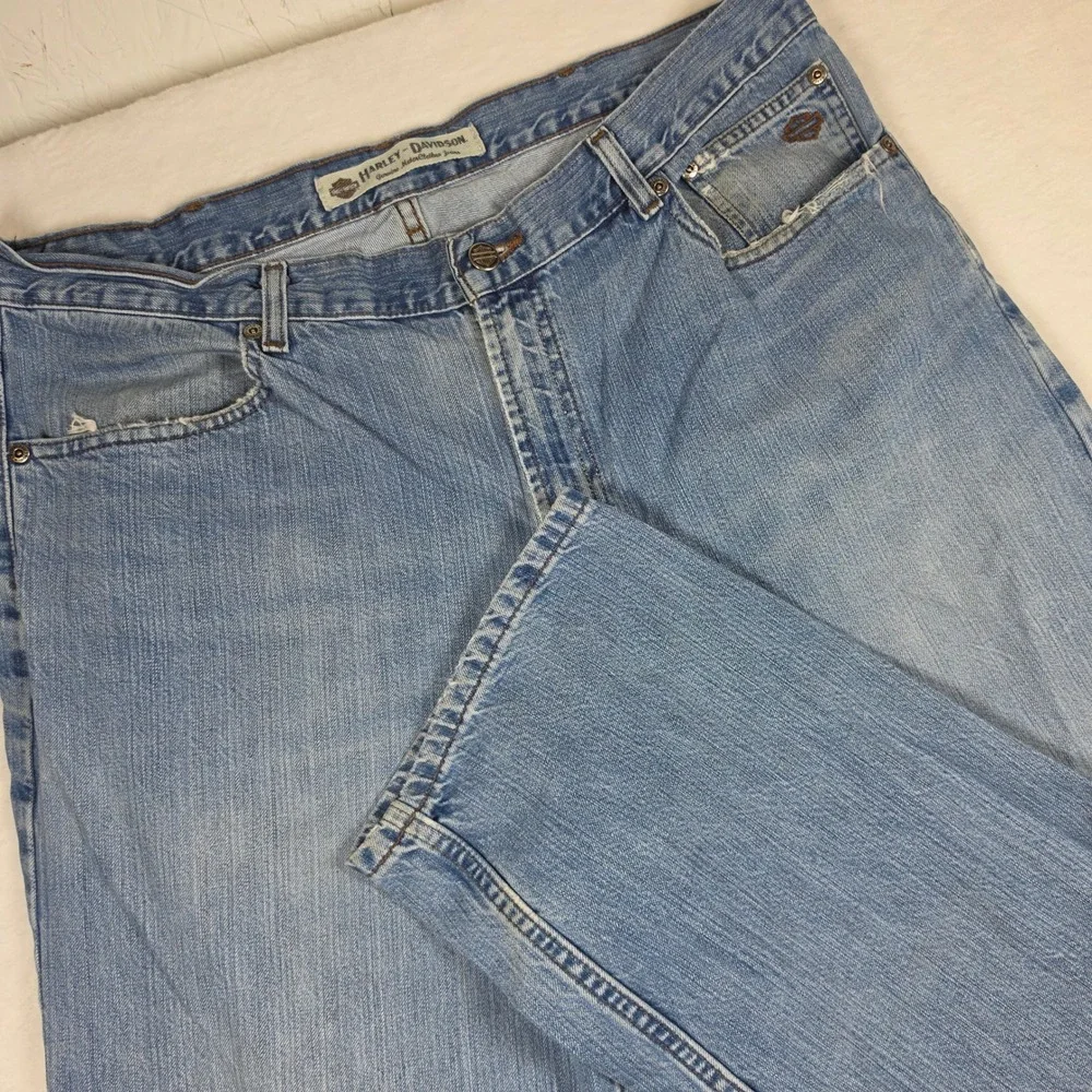 Harley Davidson Mens Relaxed Leg Jeans Light Wash‎ Denim Blue 38x34 A6319